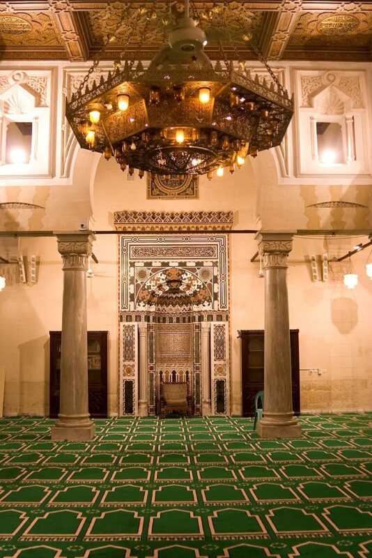 "Prayer hall in the beautiful and historic Al-Azhar Mosque, dating from 971 AD."